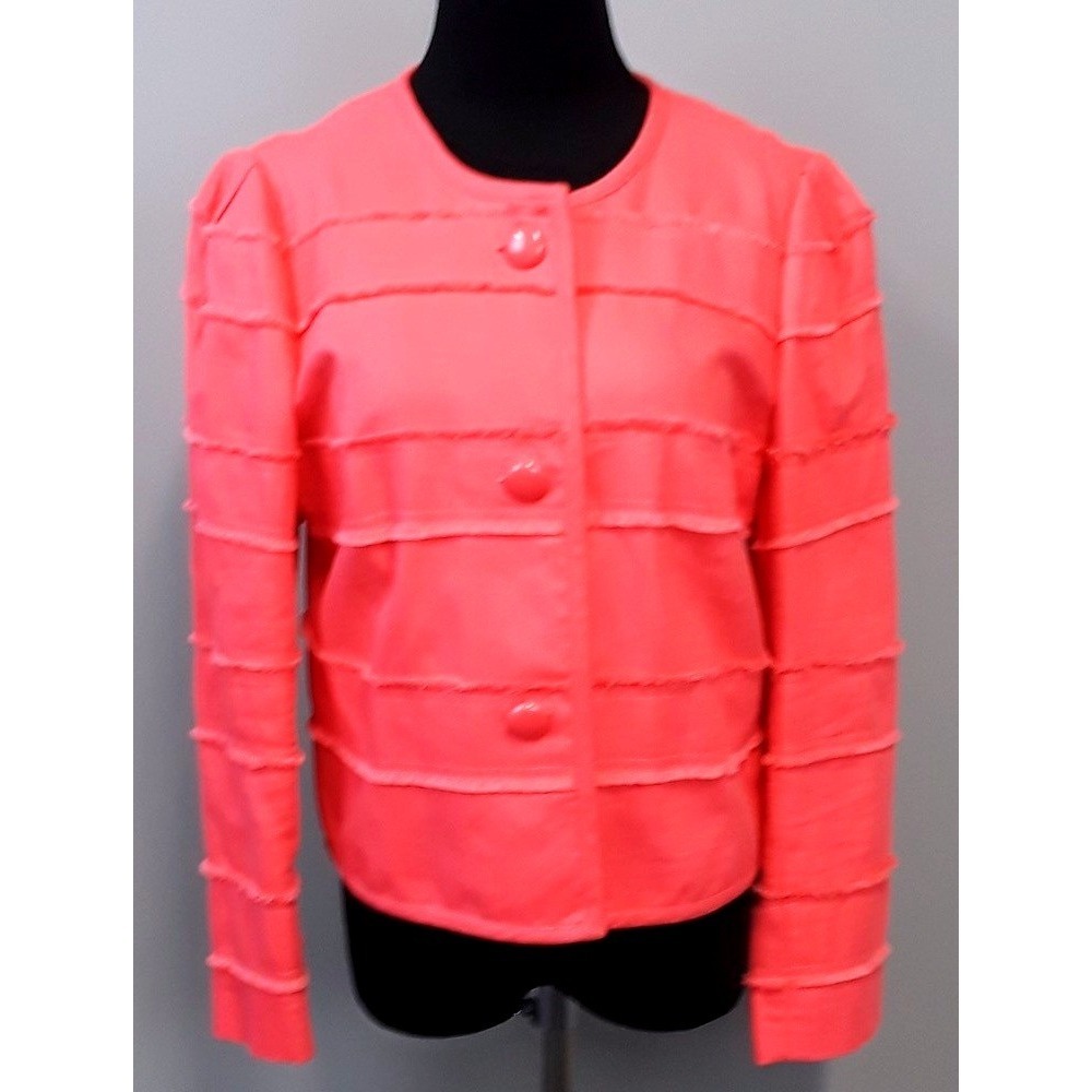J.Crew Cropped Frayed Blazer Jacket Womens 12 Orange Coral Office Classic